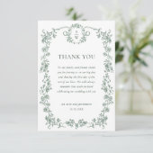 Viktorianische Verzierte Grace Floral Sage Grüne H Dankeskarte (Stehend Vorderseite)