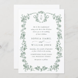 Viktorianische Verzierte Grace Floral Sage Grüne H Einladung