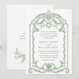 Viktorianische Verzierte Grace Floral Sage Grüne H Einladung