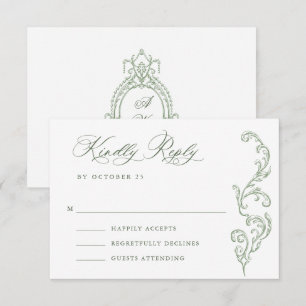 Viktorianische Verzierte Grace Floral Sage Grüne H RSVP Karte