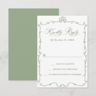 Viktorianische Verzierte Grace Floral Sage Grüne H RSVP Karte