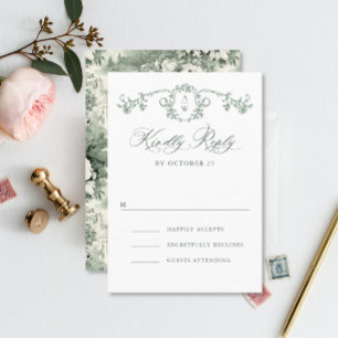 Viktorianische Verzierte Grace Floral Sage Grüne H RSVP Karte