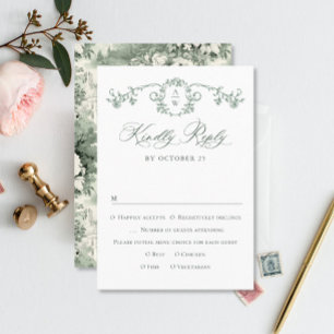 Viktorianische Verzierte Grace Floral Sage Grüne H RSVP Karte