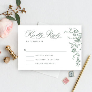 Viktorianische Verzierte Grace Floral Sage Grüne H RSVP Karte