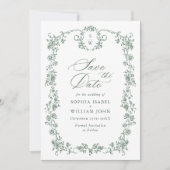 Viktorianische Verzierte Grace Floral Sage Grüne H Save The Date (Vorderseite)