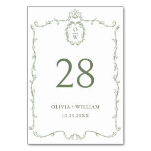Viktorianische Verzierte Grace Floral Sage Grüne H Tischnummer