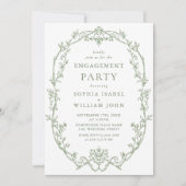 Viktorianische Verzierte Grace Sage Green ENGAGEME Einladung (Vorderseite)