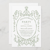 Viktorianische Verzierte Grace Sage Green ENGAGEME Einladung (Vorne/Hinten)