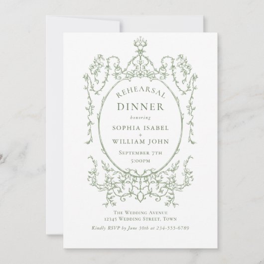 Viktorianische Verzierte Grace Sage Green Probe Di Einladung (Vorderseite)