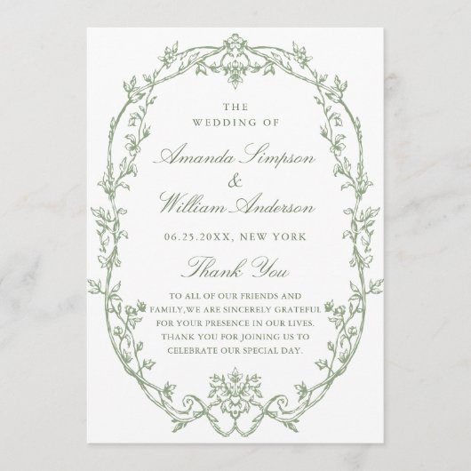 Viktorianische Verzierte Grace Sage Grüne Hochzeit Programm (Vorderseite)