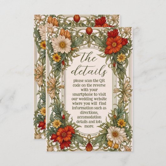 Viktorianische Verzierte Grenze mit Wildblume Hoch Begleitkarte (Vorne/Hinten)