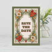 Viktorianische Verzierte Grenze mit Wildblume Hoch Save The Date (Stehend Vorderseite)