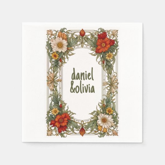 Viktorianische Verzierte Grenze mit Wildblume Hoch Serviette (Vorderseite)