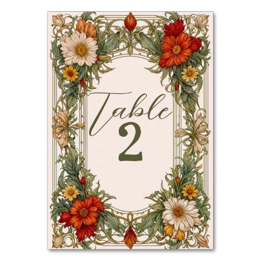 Viktorianische Verzierte Grenze mit Wildblume Hoch Tischnummer (Rückseite)