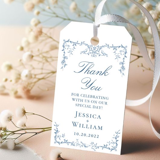 Viktorianische Verzierte Hochzeit mit Blauer Flora Geschenkanhänger