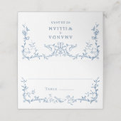 Viktorianische Verzierte Hochzeit mit Blauer Flora Platzkarte (Außenseite Aufgefaltet)