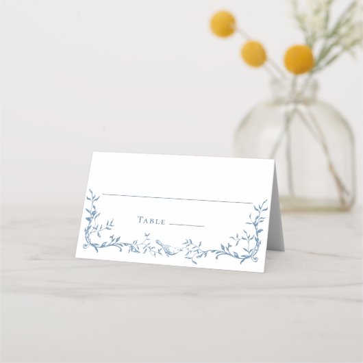 Viktorianische Verzierte Hochzeit mit Blauer Flora Platzkarte (Vorderseite)