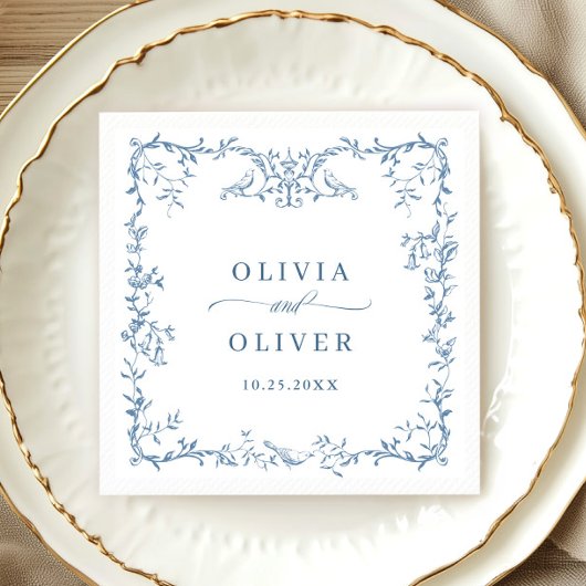 Viktorianische Verzierte Hochzeit mit Blauer Flora Serviette