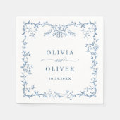 Viktorianische Verzierte Hochzeit mit Blauer Flora Serviette (Vorderseite)