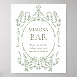 Viktorianische Verzierte Seite Grüne Blüte Mimosa Poster