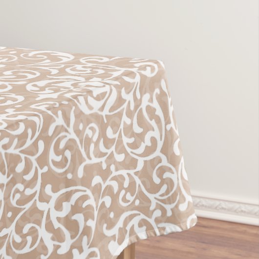 Viktorianische Vintage Beige- und WeißröhrenDamast Tischdecke (Beispiel)