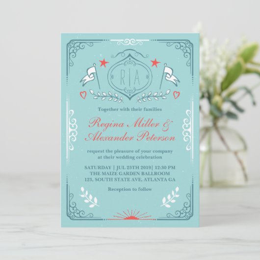 Viktorianische Vintage Einladung zur Hochzeit (Stehend Vorderseite)