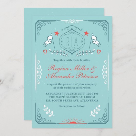 Viktorianische Vintage Einladung zur Hochzeit (Vorne/Hinten)