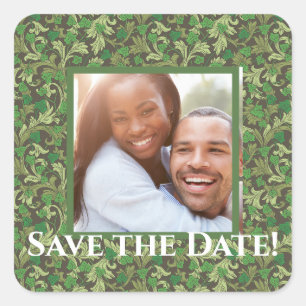 Viktorianische Vintage grüne Ivy Save the Date Quadratischer Aufkleber