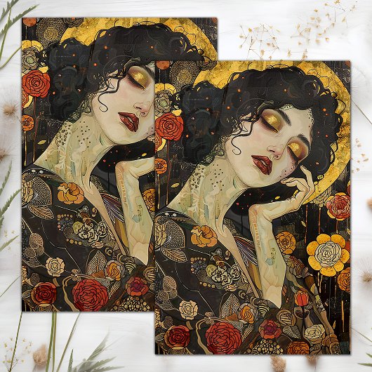 VIKTORIANISCHE VINTAGE LADY DECOUPAY SEIDENPAPIER