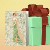 Viktorianische Vintage Lady Elegantes Grünes Kleid Karte