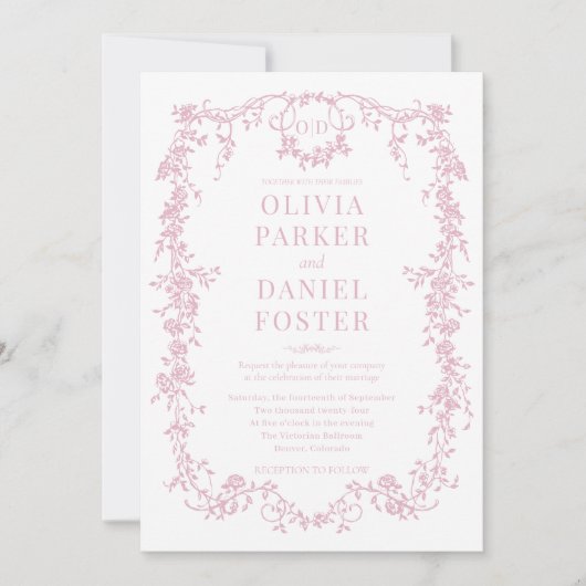 Viktorianische Vintage Rosa-Hochzeitsmonogramm Einladung (Vorderseite)