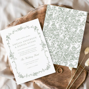 Viktorianische Vintage-Sage-Grün-Blumenhochzeit Einladung