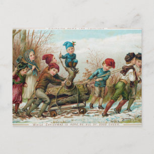 Viktorianische Vintage-Weihnachten Kinder Holzfäll Feiertagspostkarte