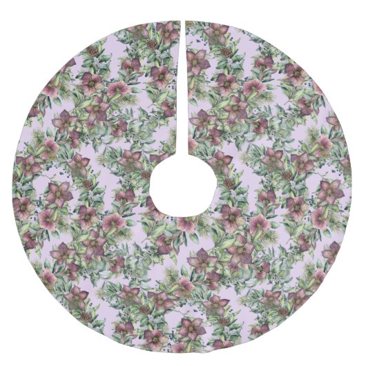 Viktorianische Violet-Hellebore-Blume Polyester Weihnachtsbaumdecke (Vorderseite)