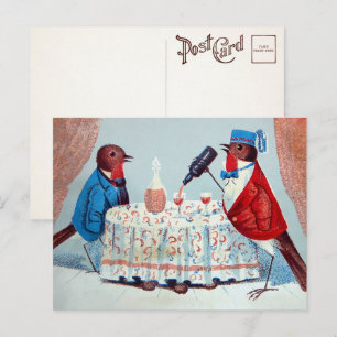Viktorianische Vögel mit Wein Postkarte