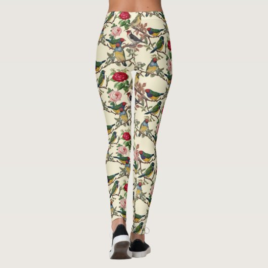 Viktorianische Vögel und Rose Scrapbook Retro Leggings (Rückseite)