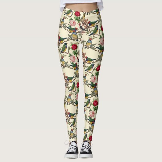 Viktorianische Vögel und Rose Scrapbook Retro Leggings (Vorderseite)