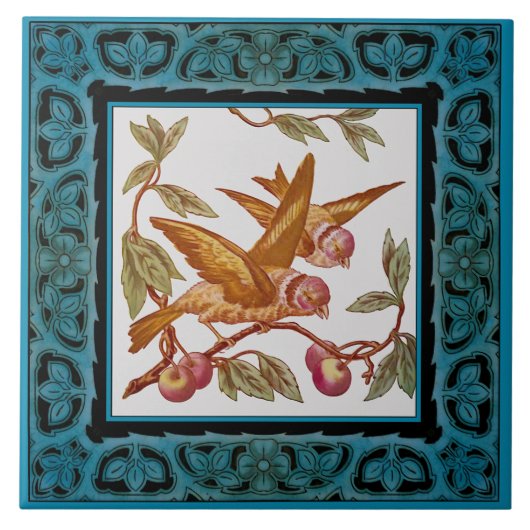 Viktorianische Vogelarten Handfarbene Transferware Fliese (Vorderseite)