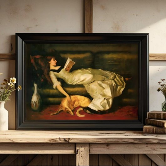 Viktorianische weibliche Lektüre mit Hunde, neutra Poster