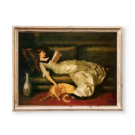 Viktorianische weibliche Lektüre mit Hunde, neutra Poster