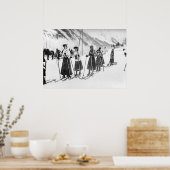 Viktorianische weibliche Skifahrer, Vintag Schwarz Poster (Küche)