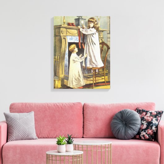 Viktorianische Weihnachten, Strümpfe zu Weihnachte Leinwanddruck (Insitu (Wohnzimmer))