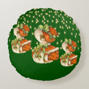 Viktorianische WeihnachtenLady Green w/Gold String Rundes Kissen