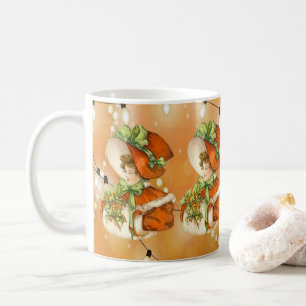 Viktorianische WeihnachtenLady Orange Hintergrund Kaffeetasse