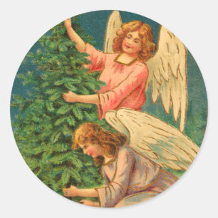 Viktorianische Weihnachts-Engel-Stickers Runder Aufkleber