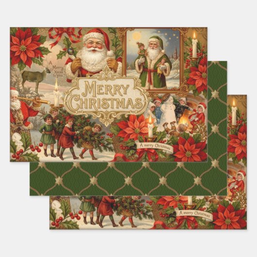 Viktorianische Weihnachts-Ephemera-Collage Geschenkpapier Set (Set)