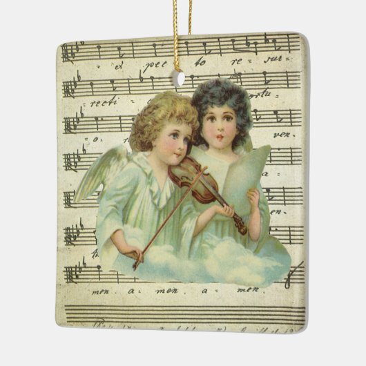 Viktorianische WeihnachtsAngeln Geige und Notenmus Keramikornament (Links)