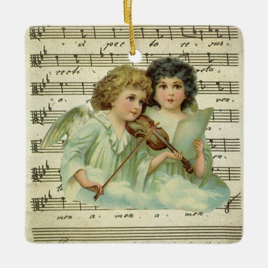 Viktorianische WeihnachtsAngeln Geige und Notenmus Keramikornament (Vorderseite)