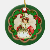 Viktorianische Weihnachtsdame gibt Stimmung Keramik Ornament (Vorne)