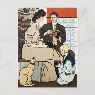 Viktorianische Weihnachtsfamilie Antike Kamera Kun Postkarte